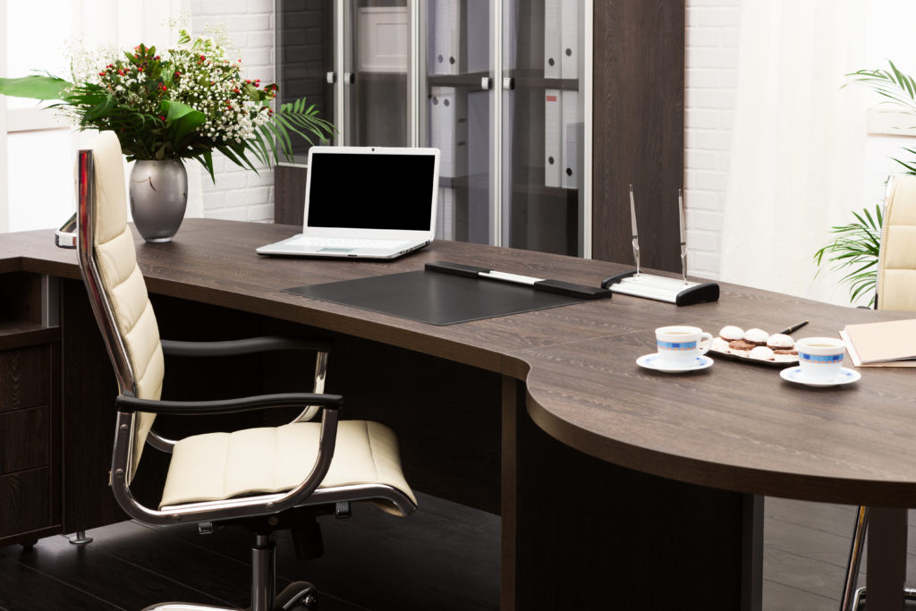 beautiful black walnut office desk with modern looking chair