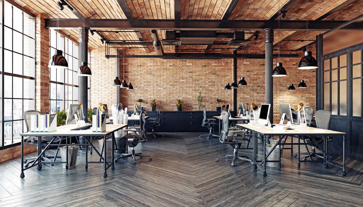 An office space in a brick building in El Paso.